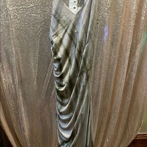 Satin Draped Evening Dress in Charcoal Gray NWT
